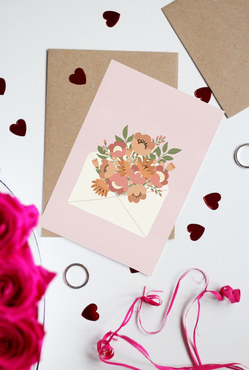 Pohľadnica - Kytica v obálke (ružová)