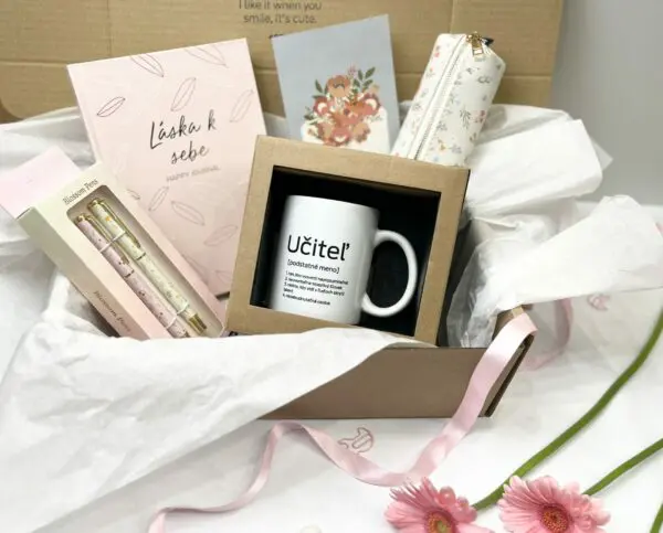Darčekový set pre učiteľov - Happy Journal, hrnček Učiteľ, peračník a perá s kvetmi - Image 2